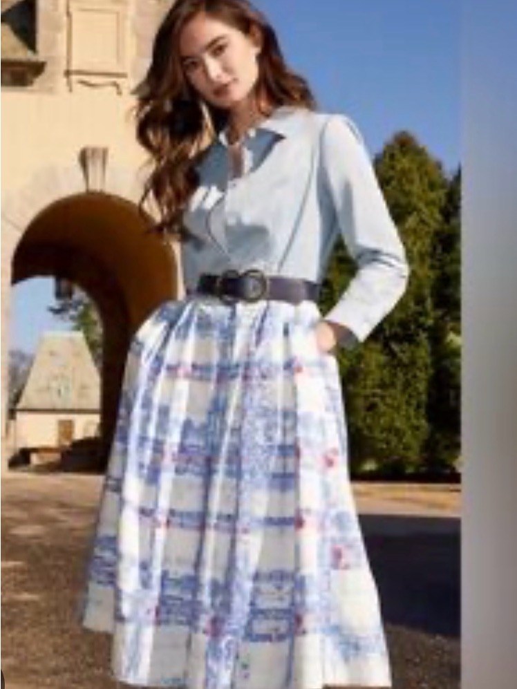 Romana Light Blue, White And Pink Plaid Full Midi Skirt